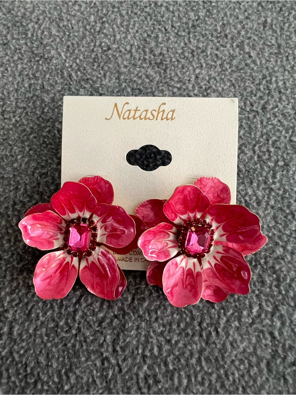 Natasha Couture Hot Pink Floral Statement Earrings
